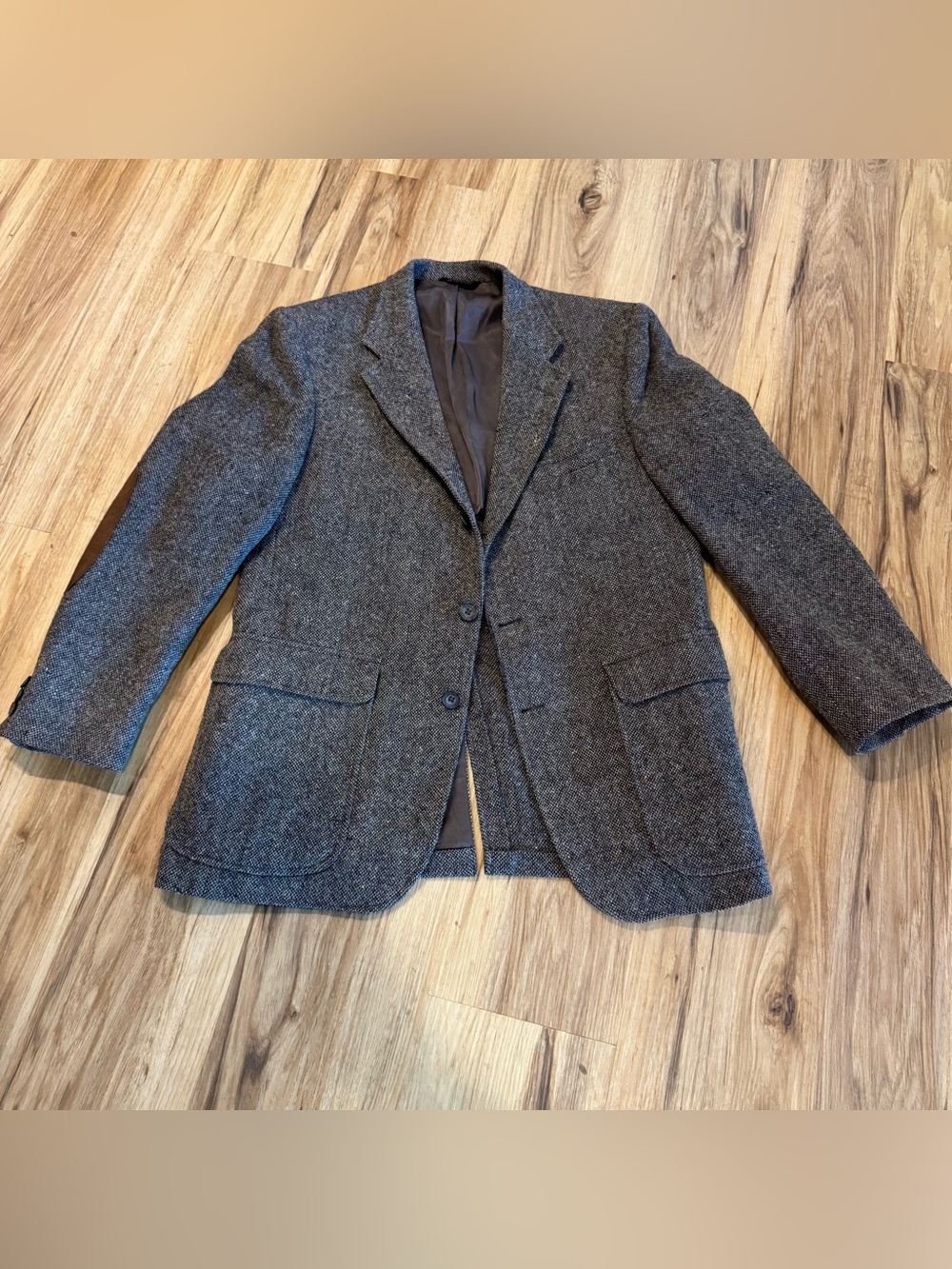 Huntington Mens 38 Blazer Sport Coat Grey Brown Check Made in USA 100% Pure Wool